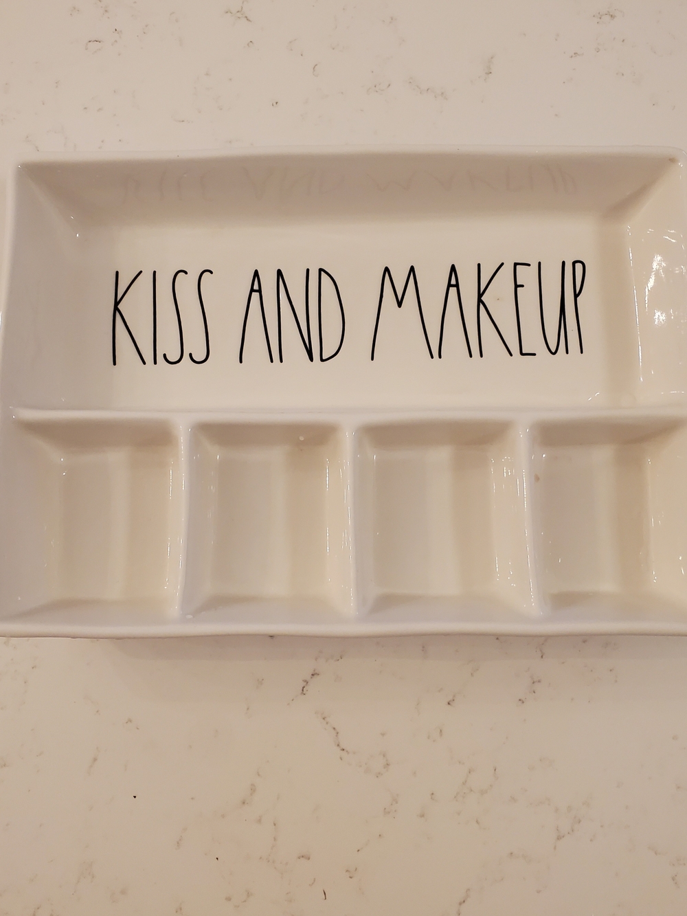 Rae Dunn Kiss and Makeup Ceramic Makeup Organizer - White